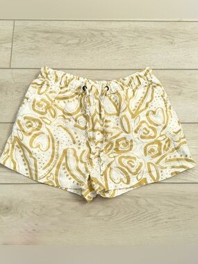 C&C California 100% Linen Shorts Yellow Abstract Print